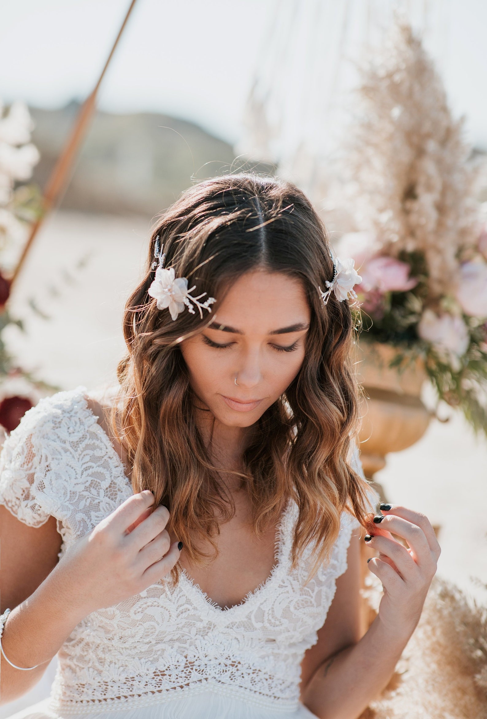Bridal Silver Silk Flower Hair Pin Etsy Israel