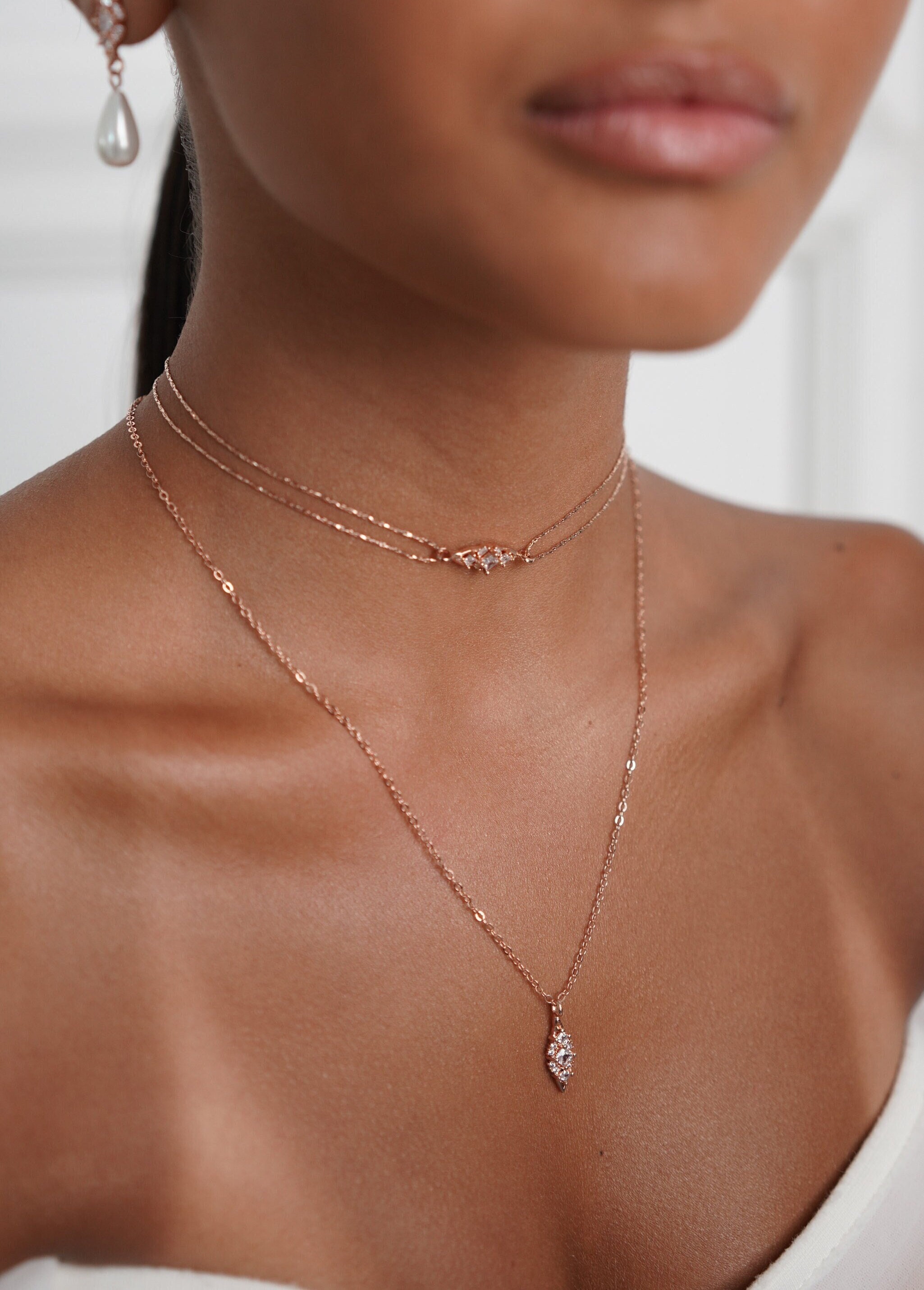 Set of 2 necklaces- Choker Necklace and Dainty Necklace, Bridal Necklace , Gift For Her