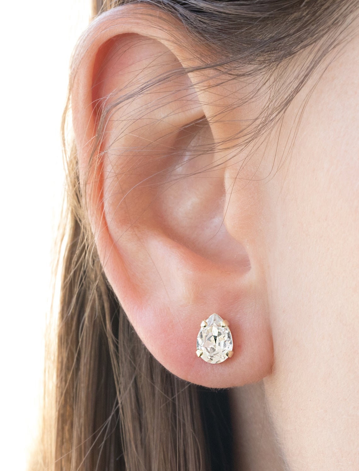 925 Sterling Silver Tiny Pear Shape/Tear Drop Crystal Gemstone Stud Earrings Handmade by MiYa Jewelry Creations Trendy Dainty Studs 