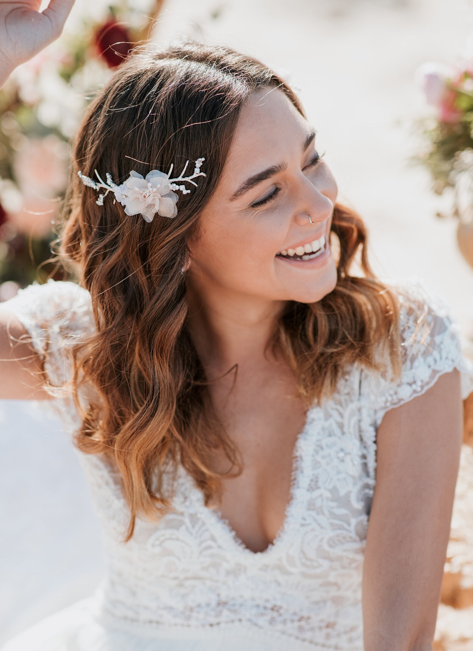 Bridal Silver Silk Flower Hair Pin Etsy Israel