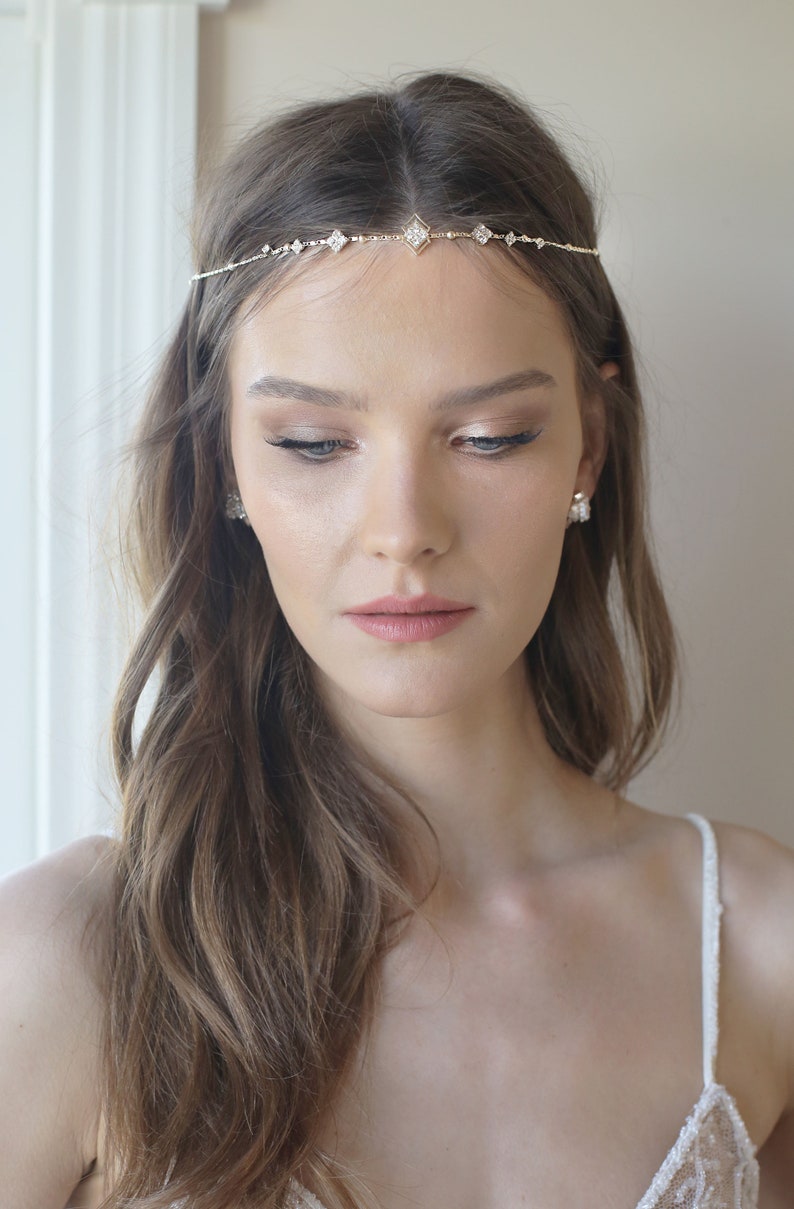 Boho Bridal Headband, Bridal Head Chain, Bridal Headpiece, Boho Head Piece, Bridal Forehead Band, Wedding Hair Accessory, Bridal Hairband image 9