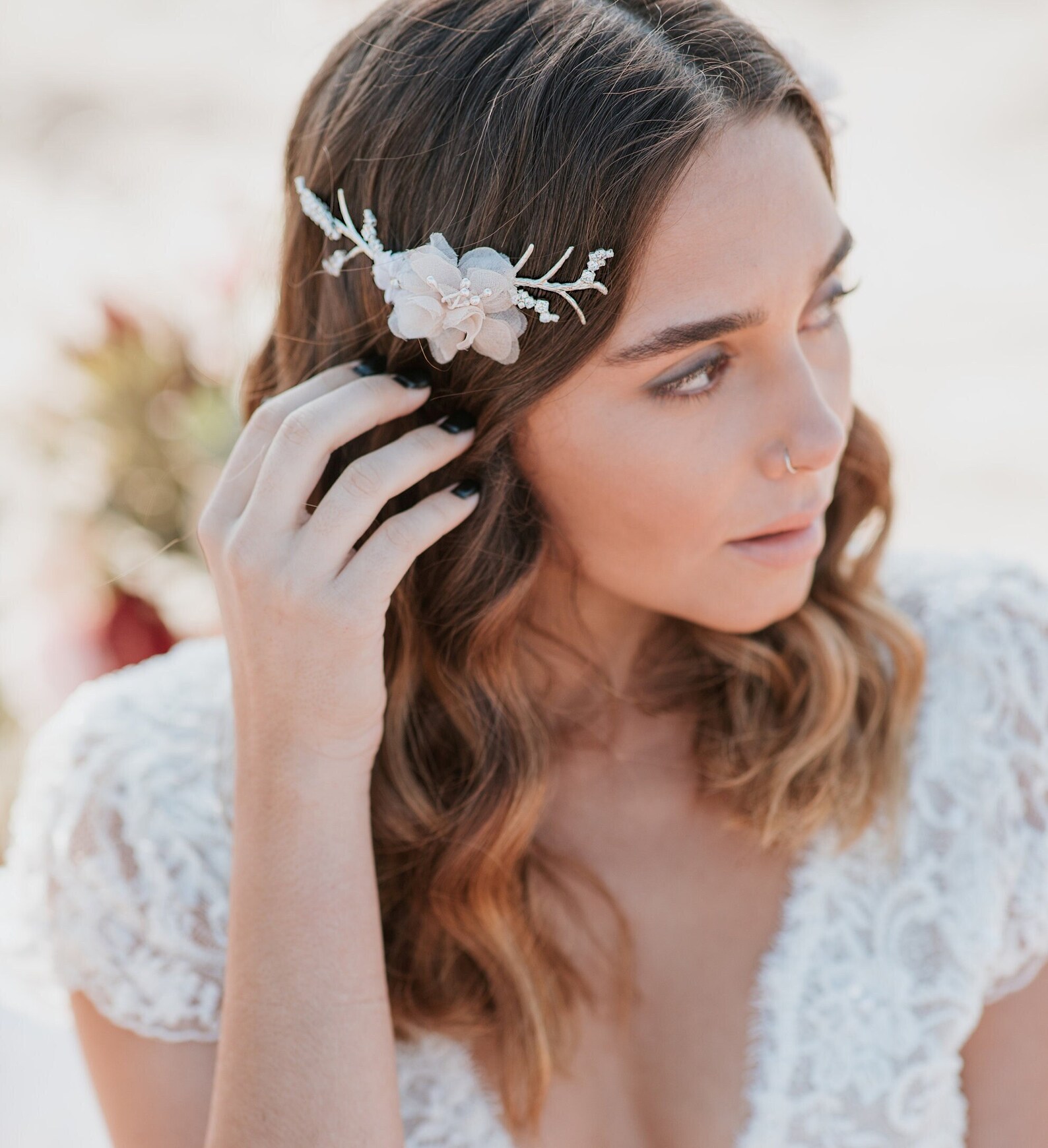 Bridal Silver Silk Flower Hair Pin Etsy Israel