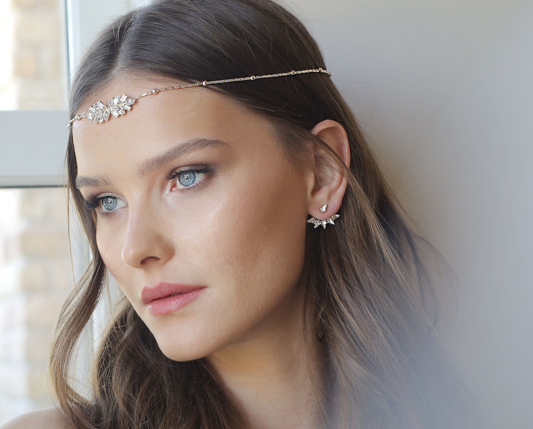 Bridal Ear Jacket, Gold Ear Jacket, Crystal Earjacket, Silver Ear