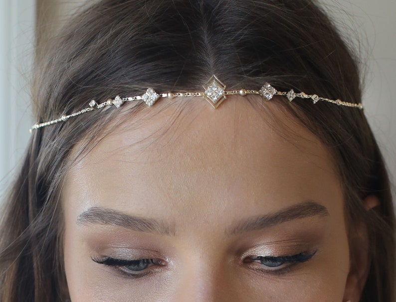 Boho Bridal Headband, Bridal Head Chain, Bridal Headpiece, Boho Head Piece, Bridal Forehead Band, Wedding Hair Accessory, Bridal Hairband image 6