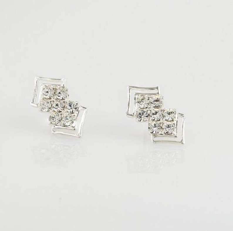 Bridal Silver Art Deco Stud Earrings, bridal earrings image 8