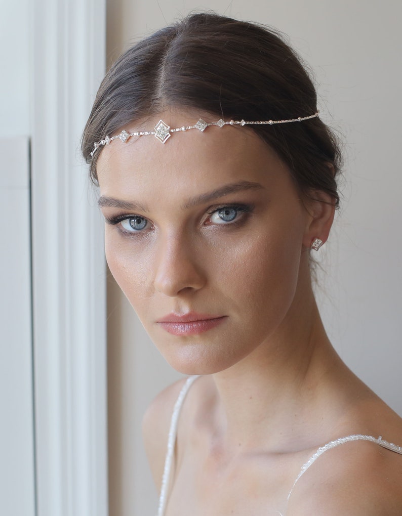 Boho Bridal Headband, Bridal Head Chain, Bridal Headpiece, Boho Head Piece, Bridal Forehead Band, Wedding Hair Accessory, Bridal Hairband image 5