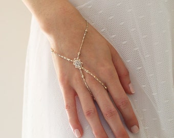 Gypsy gold or silver Finger Bracelet, CZ Hand Chain, Crystals Hand Chain, Rose Gold Hand Chain