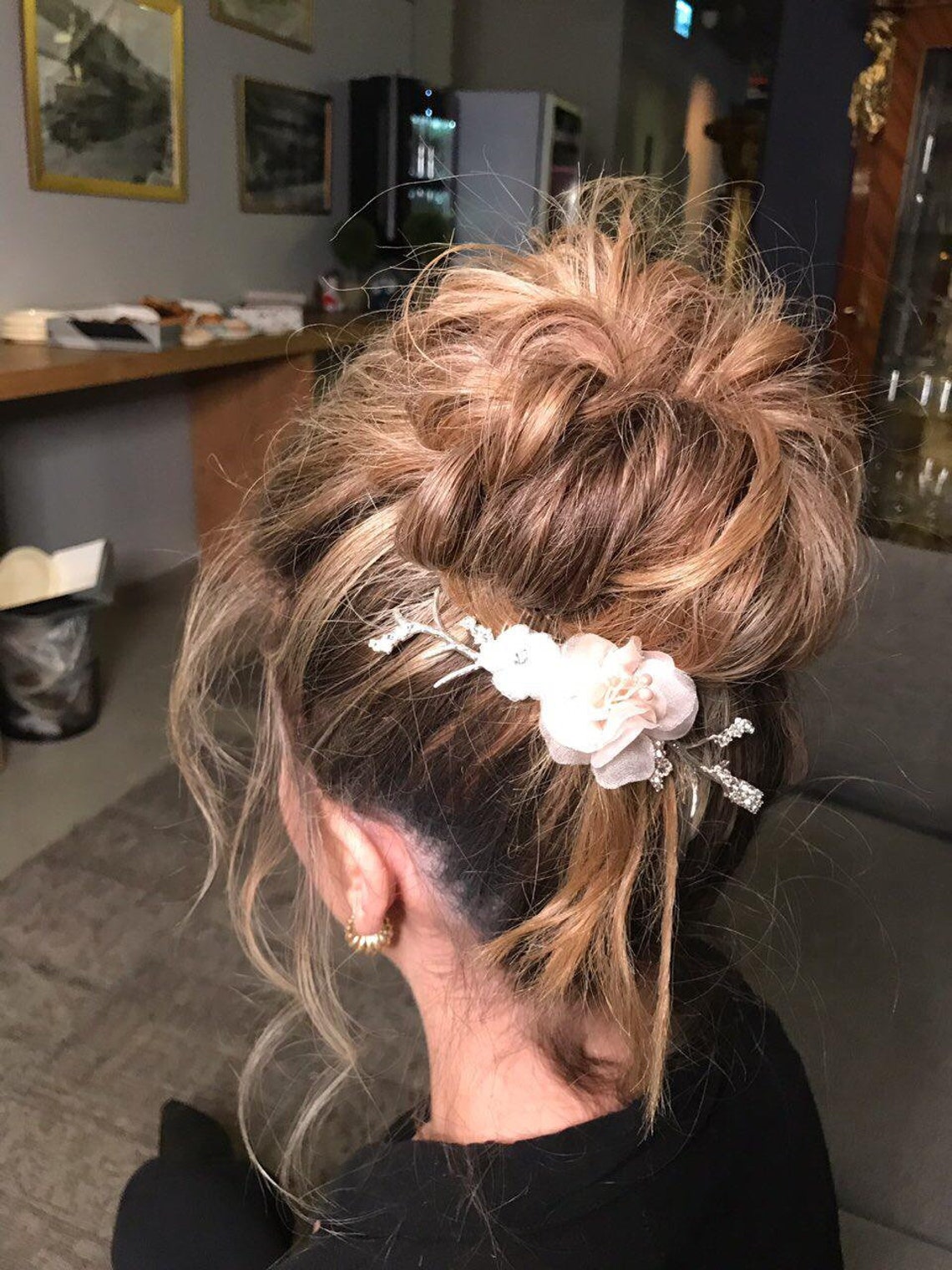 Bridal Silver Silk Flower Hair Pin Etsy Israel