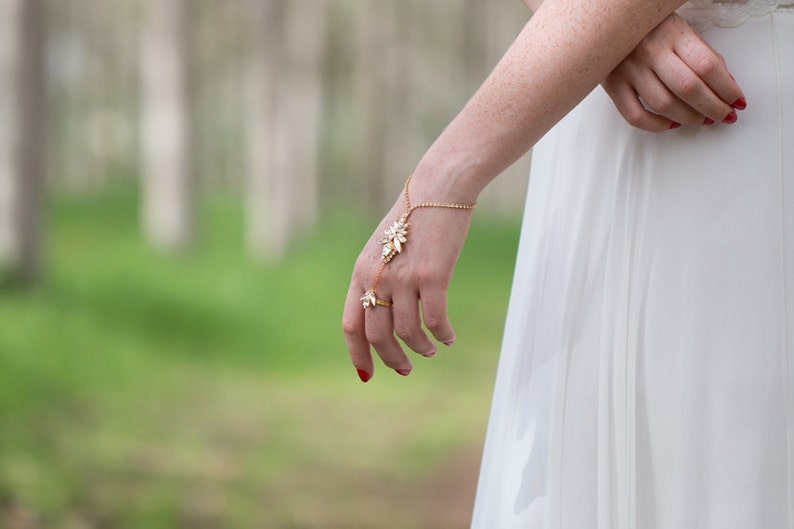 Bridal slave bracelet, Slave bracelet, Hand chain, Hand bracelet, Bridal bracelet crystal, Bridal ring bracelet, Crystal slave bracelet image 5