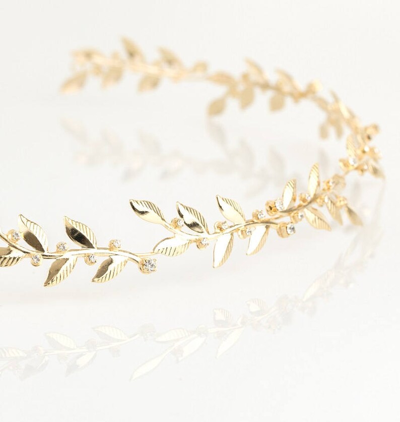 Leaf Gold Tiara Boho Bridal Headband Wedding Hair Etsy