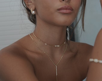 Conjunto de 2 collares: collar de gargantilla y collar Y delicado, collar nupcial, regalo para ella, collar nupcial Y para mujer