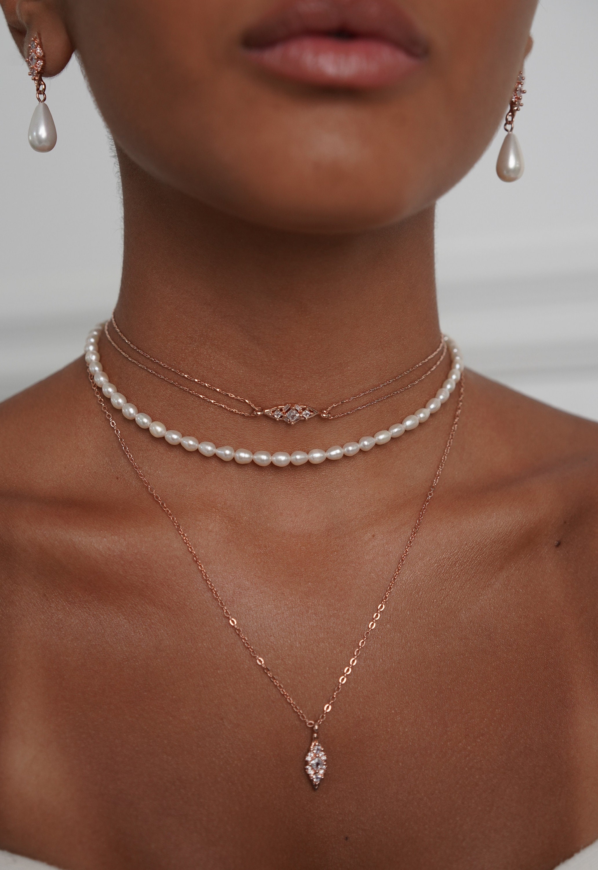 CHIC DIARY Girocollo Donna Con Rosa In Tessuto E Perline – Collana Elegante Regolabile, Per Matrimonio, Sposa, Cerimonia - 5
