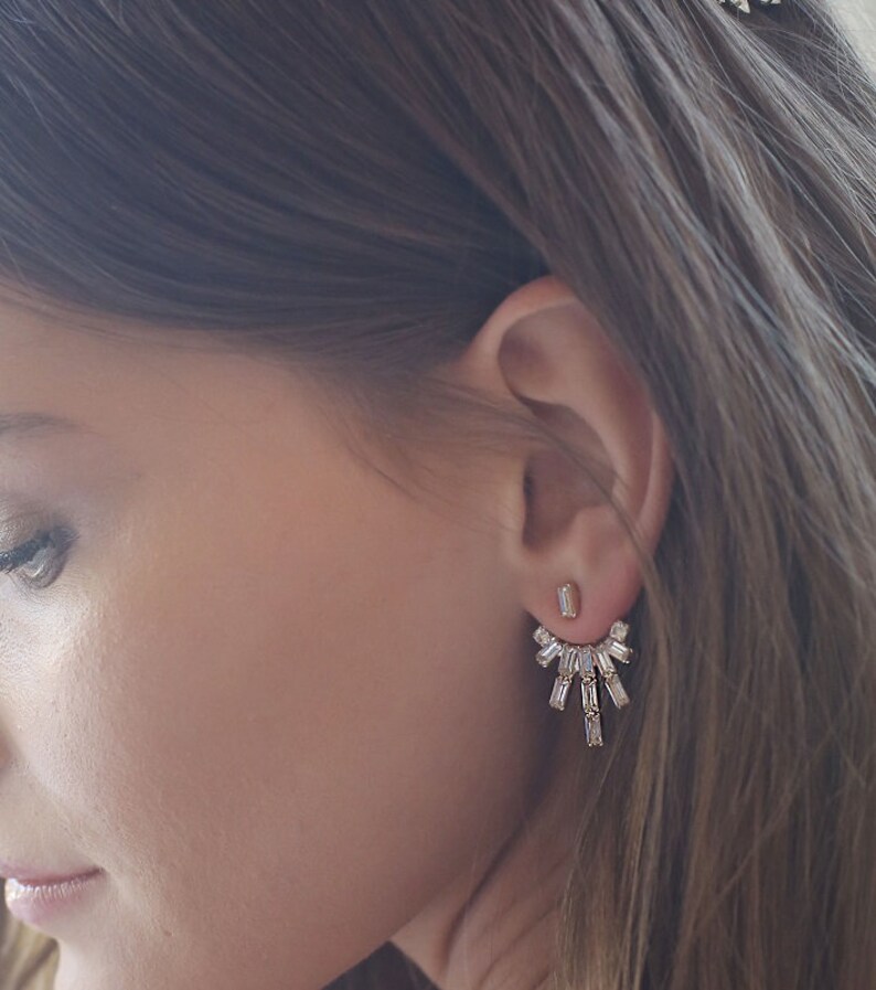 Bridal Ear Jacket Gold Ear Jacket Crystal Earjacket Silver Etsy