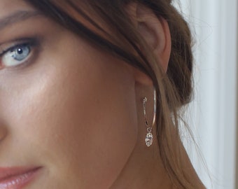 Gold Crystal Dangle Hoop Earrings, Minimalist Boho Jewelry