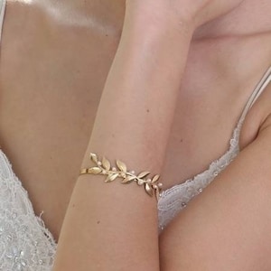 Gold leaf bangle, Bridal bracelet