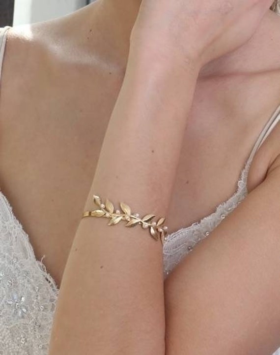 Gold leaf bangle, Bridal bracelet
