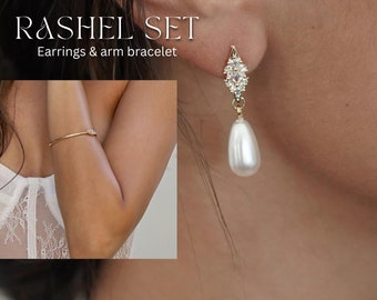 Beautiful Bridal Jewelry Sets with Pearls and Crystals, Bracelet and Earrings Set, Shiny Pearl Earrings for Bride