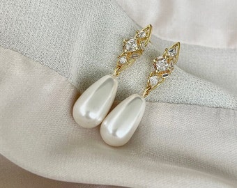 Orecchini Lunghi A Goccia Con Perle E Catena - Pendenti Vintage Oro Per Sposa, Gioielli Donna Eleganti Con Zirconi