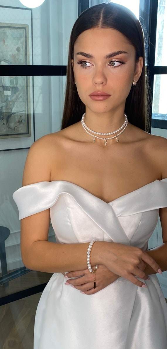 Collier Avec Perles Eau Douce Et Chaîne Véritable - Bijou Jeune Mariée AF - Neuf Sans Emballage