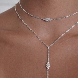 Conjunto de joyería nupcial: gargantilla nupcial y collar de lazo en Y para novia