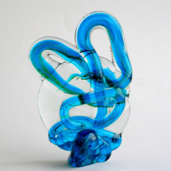Mittelmeer blau Mdina Glas Skulptur, Briefbeschwerer 70er Jahre vintage