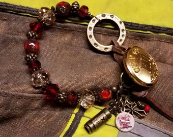 Firefighter charm bracelet with beautiful Picasso fire polished beads, Crystal beads, and fabulous metal fire charms!