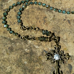 Vintage style Cross and Brilliance crystal beads, handmade beaded necklace!