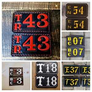 Horizontal Helmet Tags, New Dallas Fire Dept Helmet tags, New Style Tags, Horizontal Tags, Stamped Leather Tags