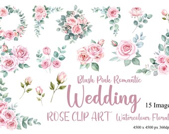 Blush rosa Rose Aquarell Clipart, Hochzeit PNG Set (digitaler Download)