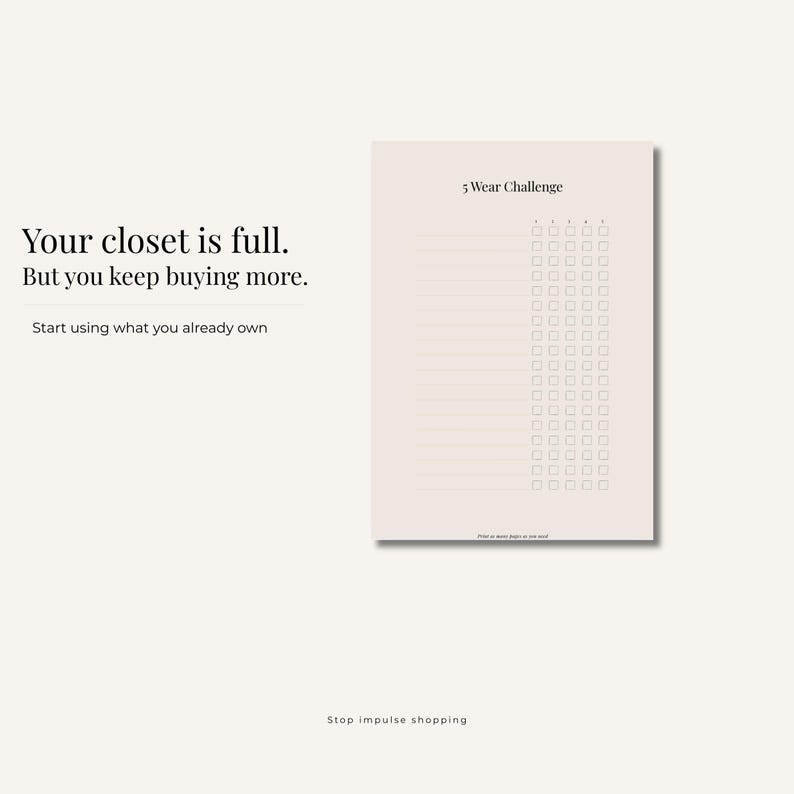 Wardrobe Tracker Printable PDF | 5 Wear Rule Challenge | Outfit Planner | Minimalist Capsule ...