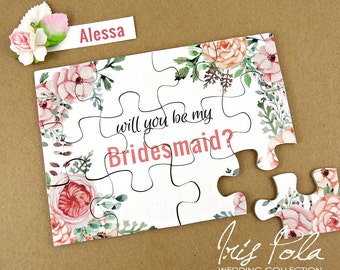 Bridesmaid, Puzzle, Lace, Rose Flower, Leaves, Burlap, Wedding, Favor, ECO, Paper, Will you be my Flower Girl