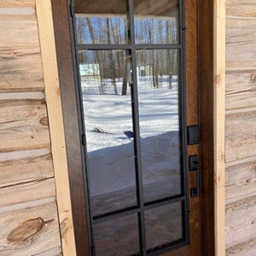 Modern MIN2 Prehung and Finished Mahogany Wood and Iron Door Etsy