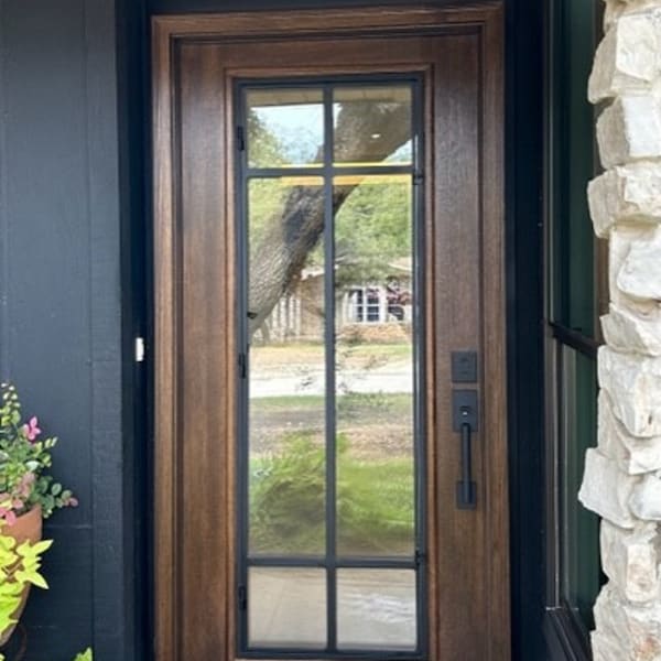 Modern NI-04  SLAB  Mahogany Wood and Iron Exterior Door.