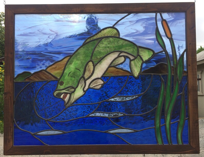 Fish Green Bass Stained Glass Fishing Decoration Stained Etsy