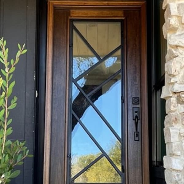 Modern DI35 (Slab) 36" X 80" Mahogany Wood and Iron Door unfinished Wood and No Pre-Hung, French Door, Entry Door, Front Door.