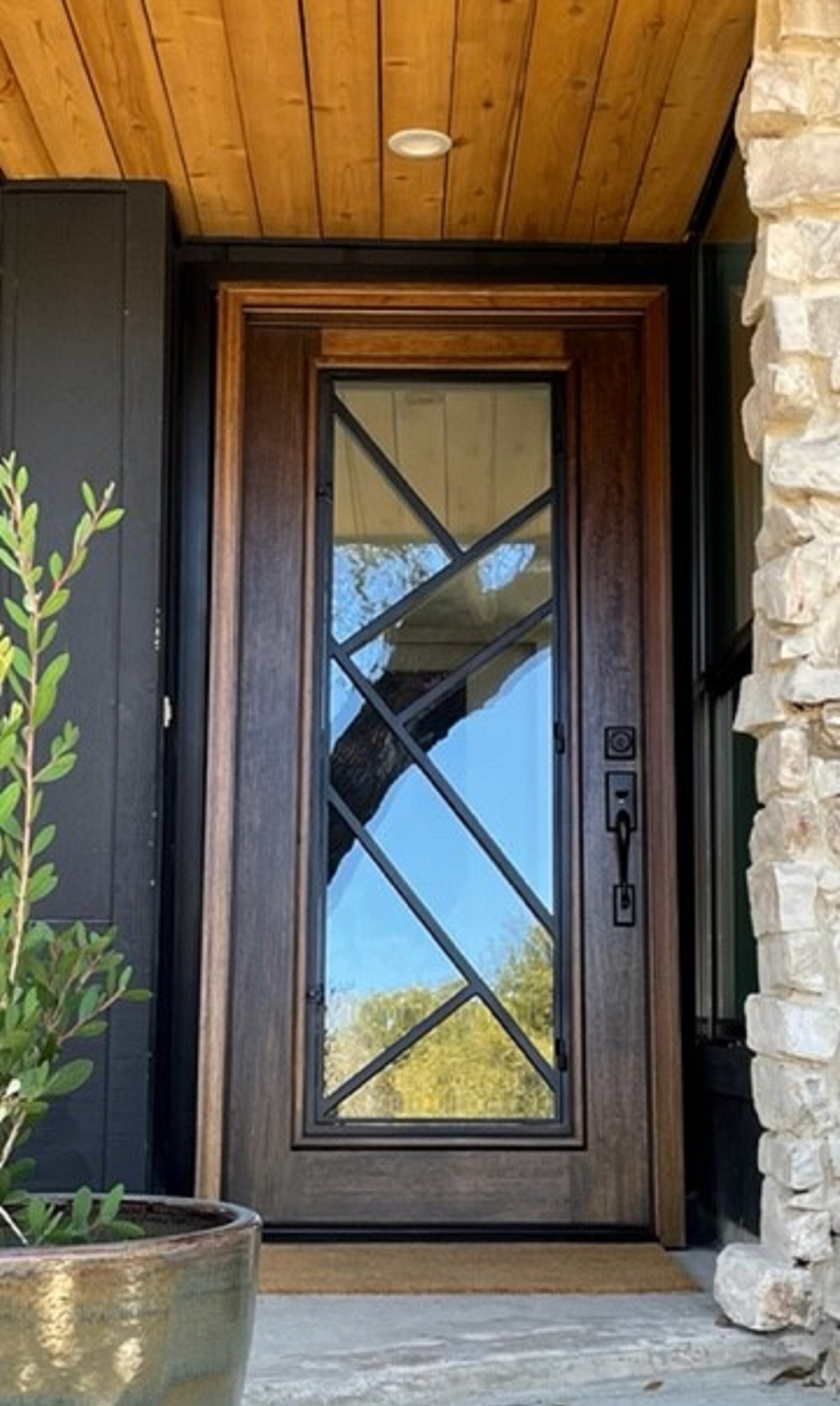 Modern Mahogany & Iron Front Door: Tempered Glass (36"x80")