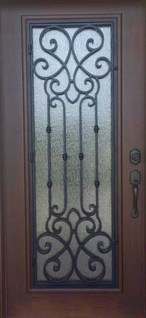 Wood Entry Door Mahogany Wood Door Custom Wrought Iron Door Etsy