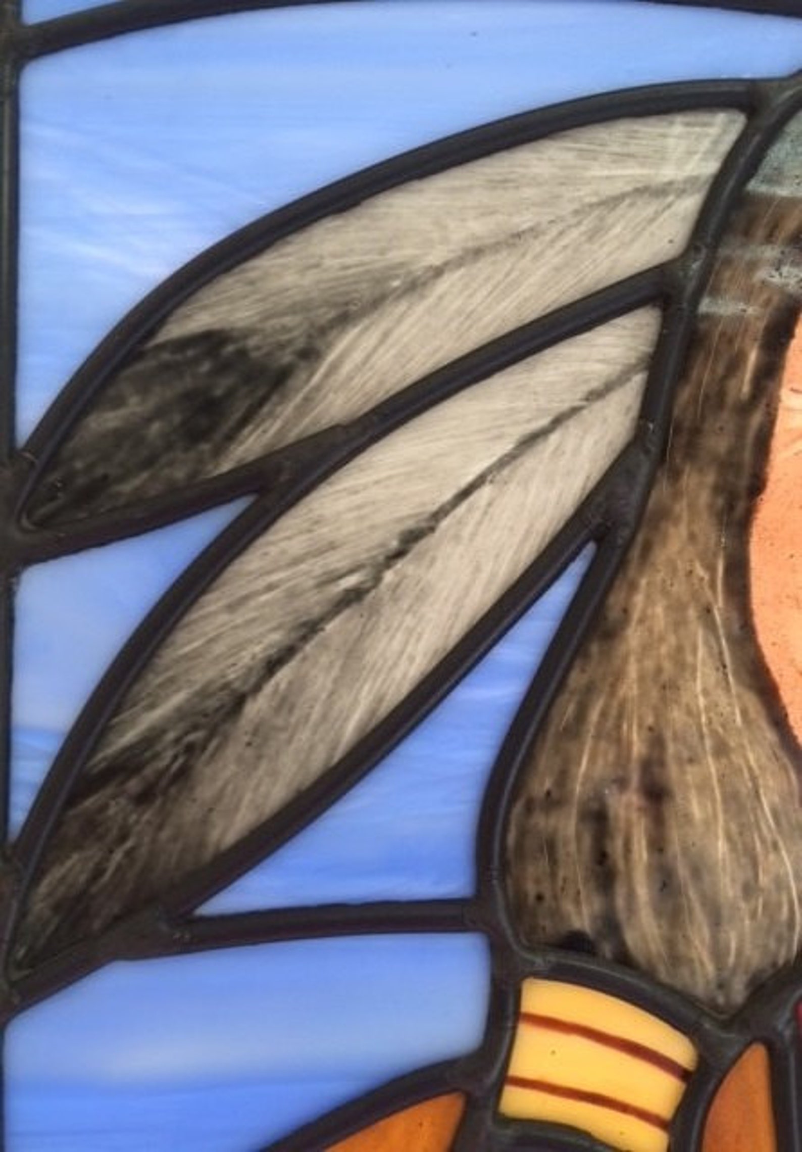 Native American Indian Chief Stained Glass Panel Hand Painted Etsy