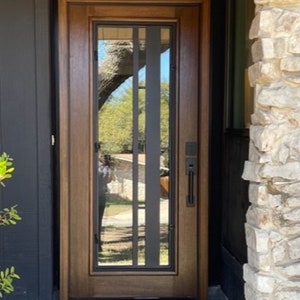 Modern BA25 Pre-hung and Unfinished Mahogany Wood and Iron Door, French Door, Wood Door, Front Door, Exterior Door.