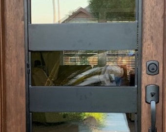 Modern MO33 Pre-Hung and Unfinished Mahogany Wood and Iron Entry Door