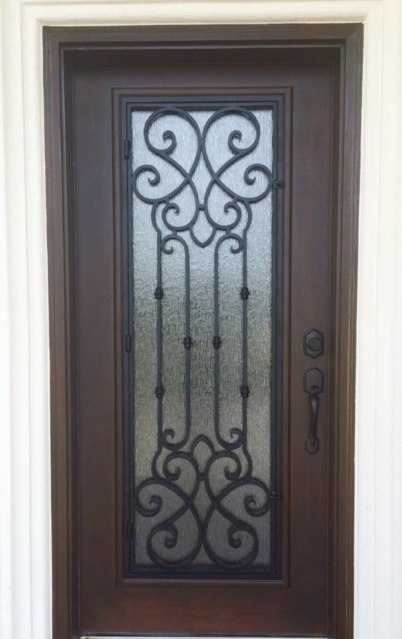 Wood Entry Door Mahogany Wood Door Custom Wrought Iron Door Etsy