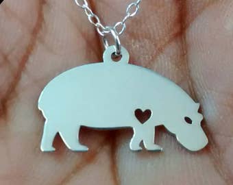 Hippo Necklace Engrave Pendant Sterling Silver Jewelry Gold Jewelry Rose Gold Jewelry Personalized Pet Jewelry Hand Buffed Animal Charm