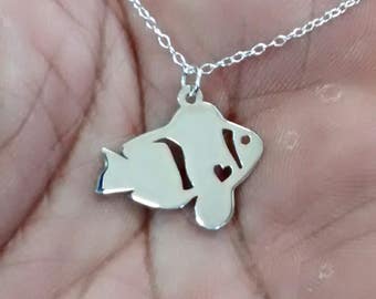 Personalized Clownfish Necklace, Engraved Sterling Silver Pet Charm