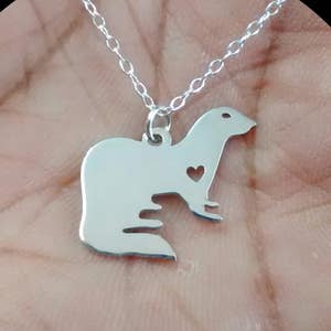 Ferret Necklace Engrave Pendant Sterling Silver Gold & Rose Gold Filled Jewelry Personalized Stoat Pet Hand Buffed Mink Animal Charm Gift