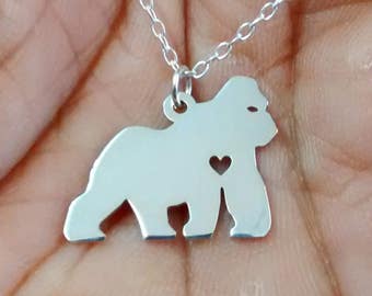 Sterling Silver Gorilla Necklace, Engraved Animal Charm, Personalized Jewelry