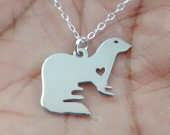 Ferret Necklace Engrave Pendant Sterling Silver Gold & Rose Gold Filled Jewelry Personalized Stoat Pet Hand Buffed Mink Animal Charm Gift