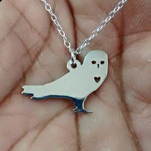 Owl Necklace Engrave Pendant Sterling Silver Jewelry Gold & Rose Gold Filled Personalized Pet Hand Buffed Animal Pet Charm