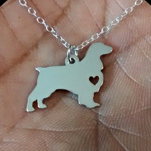 English Springer Spaniel Necklace - Engraving Pendant - Sterling Silver Hand Buffed - Gold & Rose Gold Charm - Personalized Pet Dog Jewelry