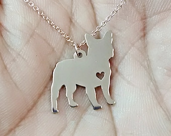 French Bulldog Necklace - Engraving Pendant - Sterling Silver Hand Buffed Charm - Gold & Rose Gold Filled Personalized Pet Dog Jewelry Gift