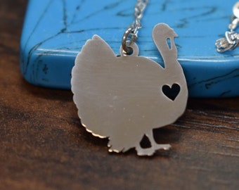 Turkey Necklace Engraving Pendant Sterling Silver Jewelry Gold & Rose Gold Filled Personalized Pet Animal Hand Buffed Bird